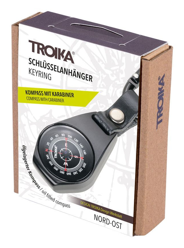 Troika Schlüsselanhänger Kompass – mit Karabinerhaken, Leder/Metall, Schwarz