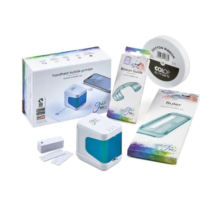 Colop e-mark GO – Mobiler Handdrucker, Dreifarbenpatrone (CMY), WLAN, 600 dpi, für Baumwollbänder bis 15 mm