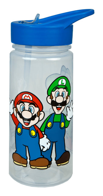 Scooli Kindertrinkflasche 500 ml – mit Strohhalm, Kunststoff, Aktivdeckel, Super Mario