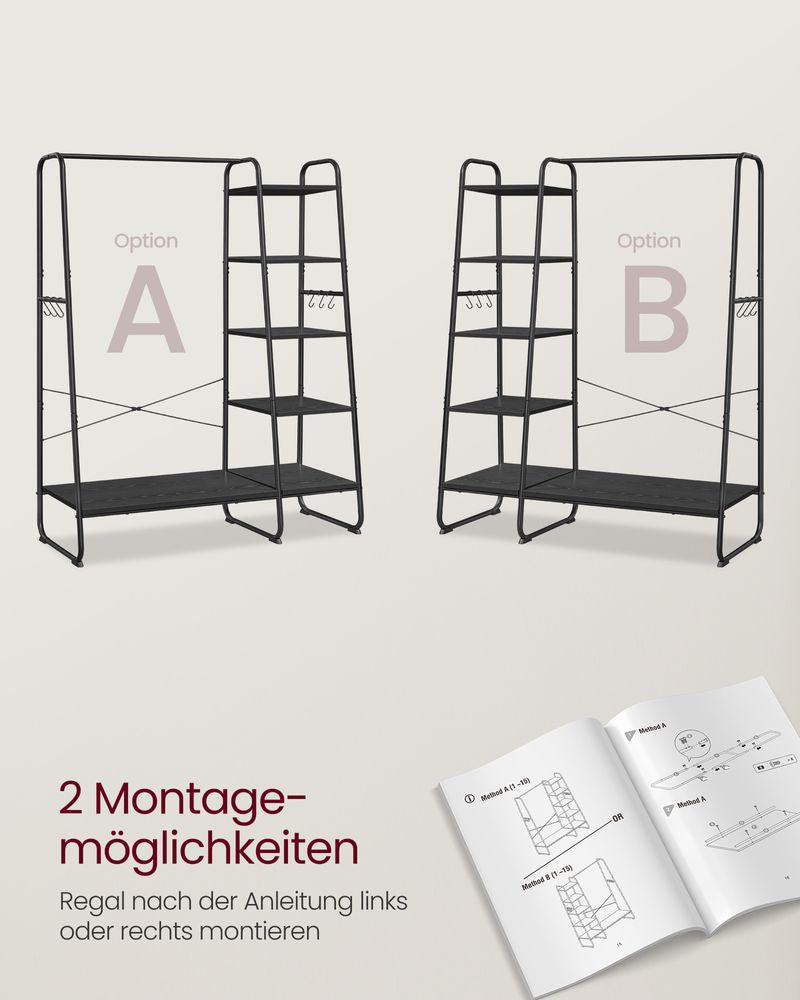 Vasagle Garderobenständer – 6 Haken, Stahl/Spanplatte, Schwarz, 120 × 45 × 160 cm