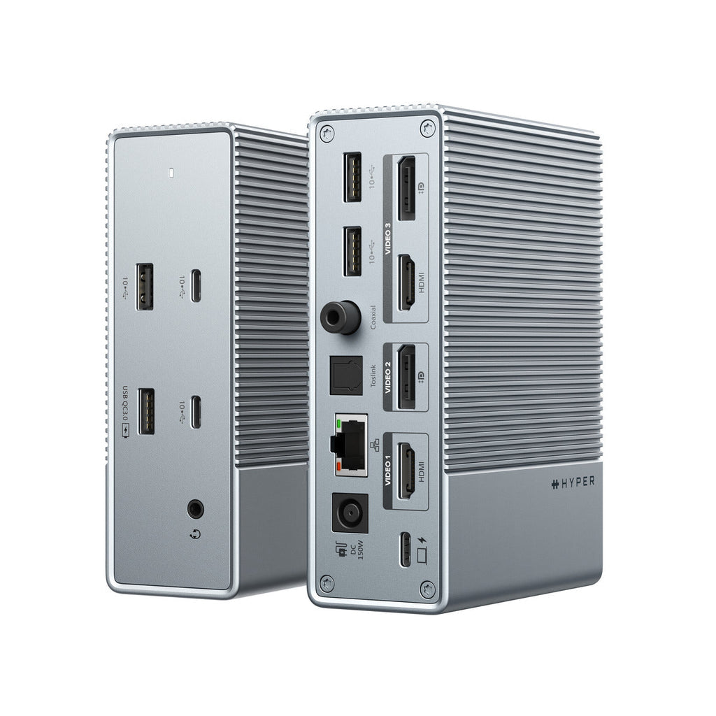 HYPER HDG215-EU Dockingstation – USB-C, 2× DP, 2× HDMI, 3× USB-A, 2× USB-C, 100 W PD, GbE, für Windows/Mac/iPad