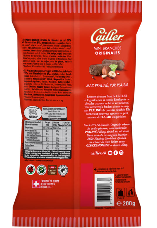 Cailler Schokoladensnack Branches – Haselnuss, Milch, Mini, 200 g