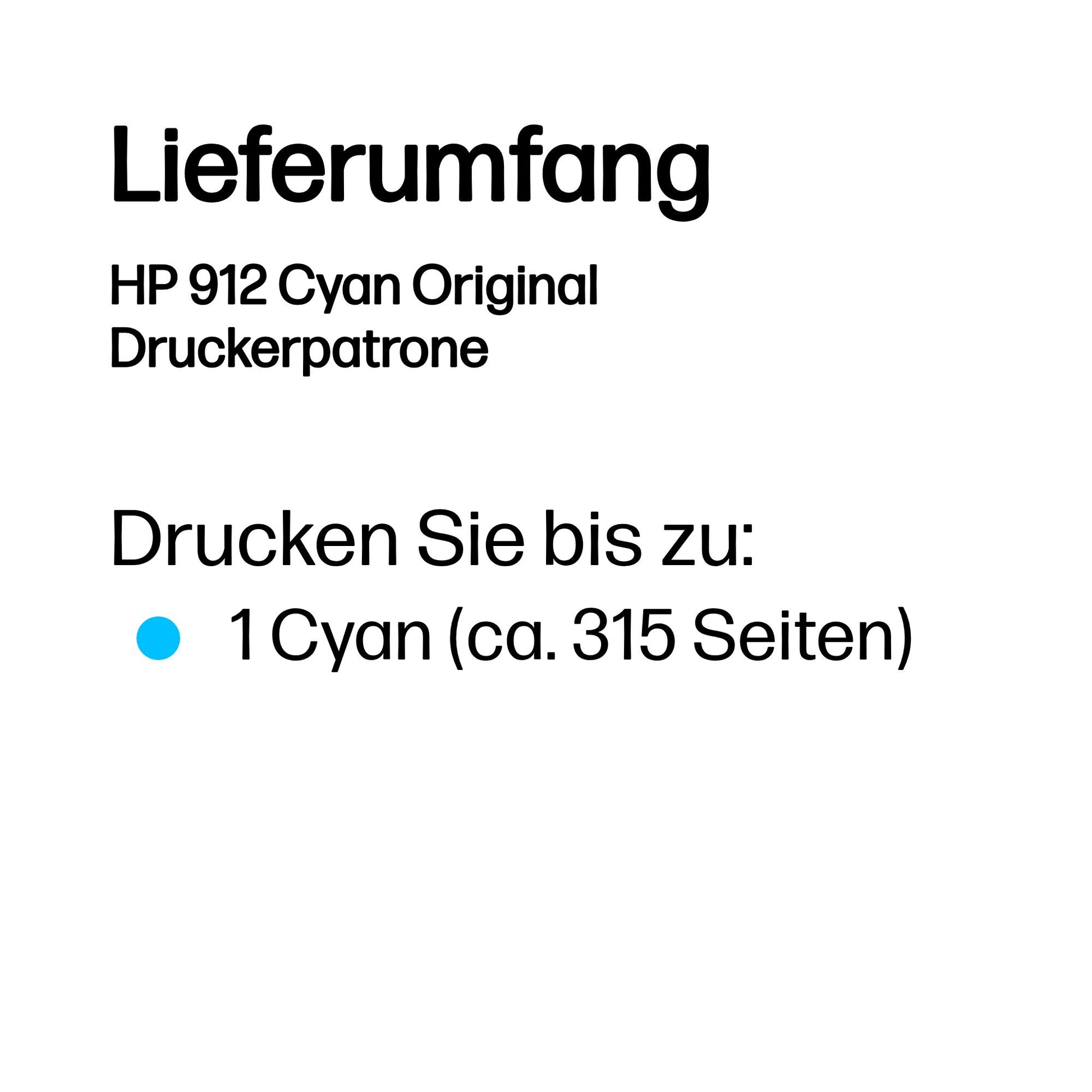 HP 912 Cyan Tintenpatrone (Original) – 315 Seiten – für OfficeJet/OfficeJet Pro