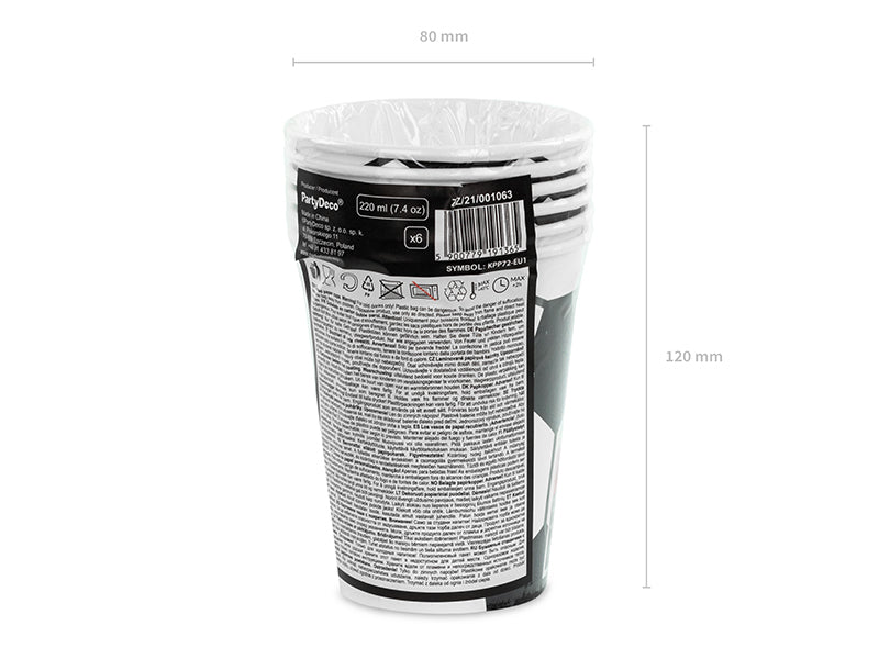 PartyDeco Trinkbecher, Papier/Karton – 2,6 dl, Schwarz/Weiss – 6 Stk.