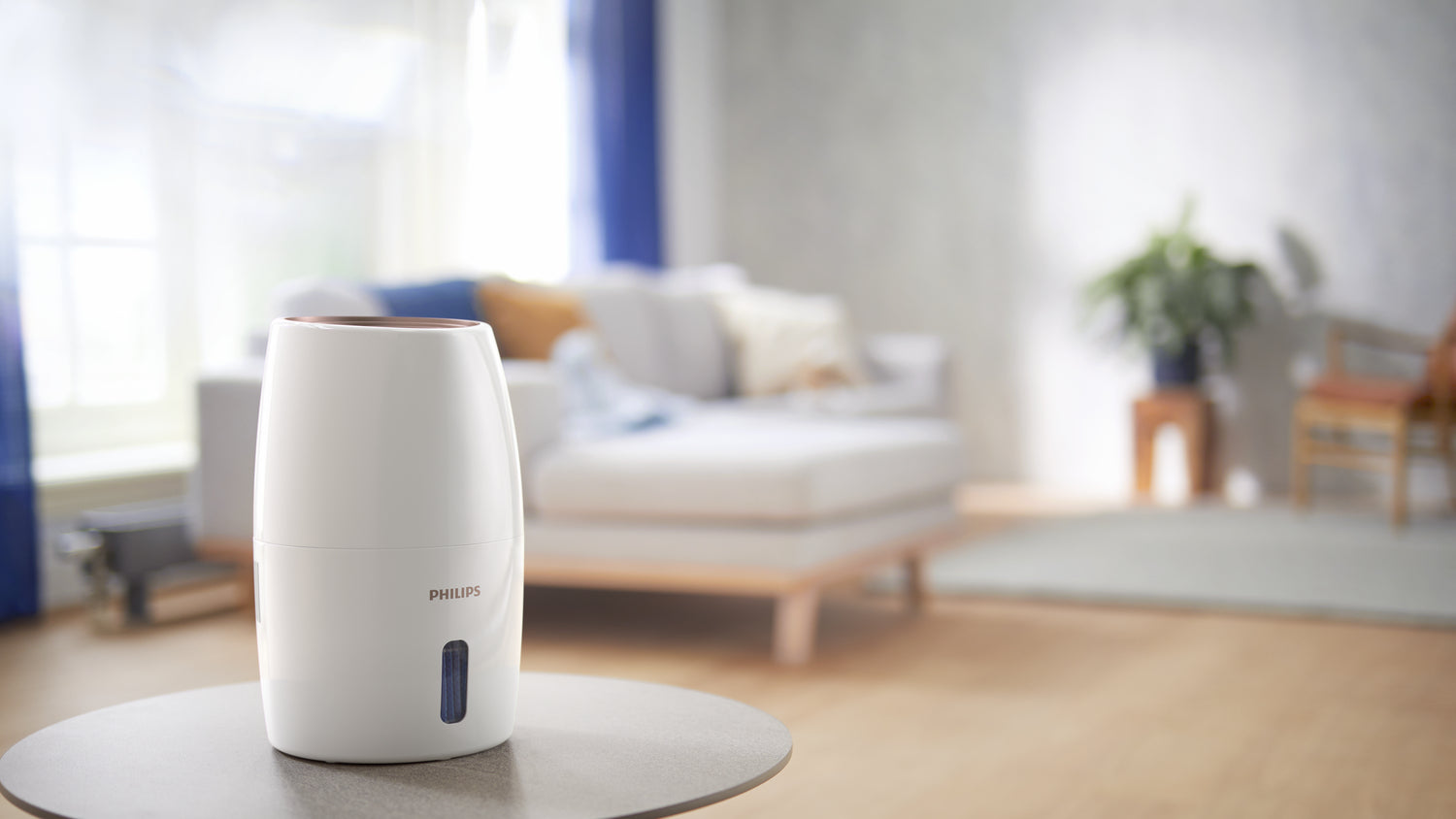 Philips Luftbefeuchter HU2716/10 – Verdunster, 200 ml/h, 2 l Tank, bis 32 m², Hygrostat