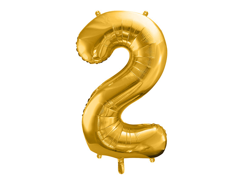 PartyDeco Folienballon Zahl 2 – Gold – 86 cm – Folie – 1 Stk
