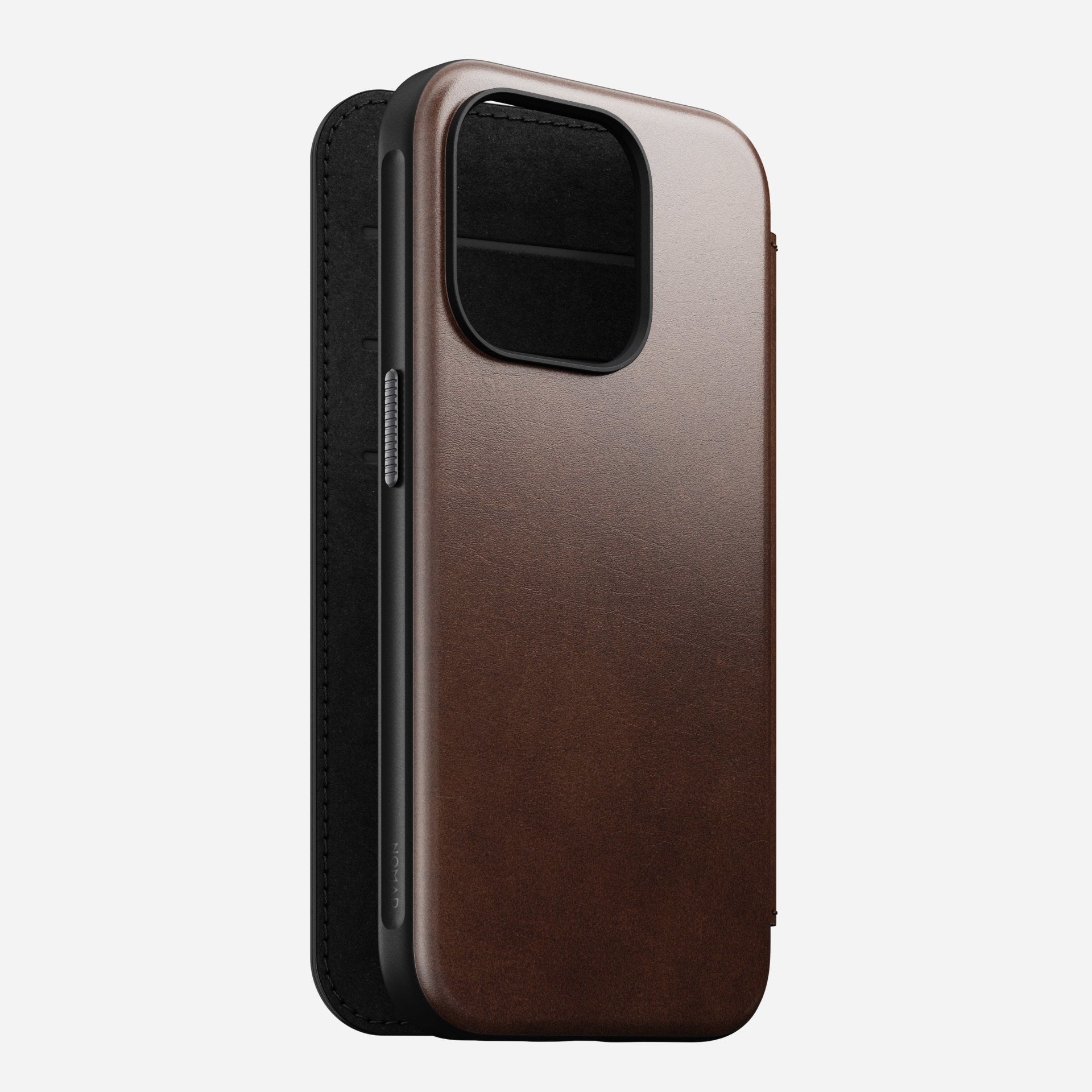Nomad Booklet-Hülle Folio Modern – für Apple iPhone 15 Pro – Rostbraun – Horween Leder – mit Kartenfach