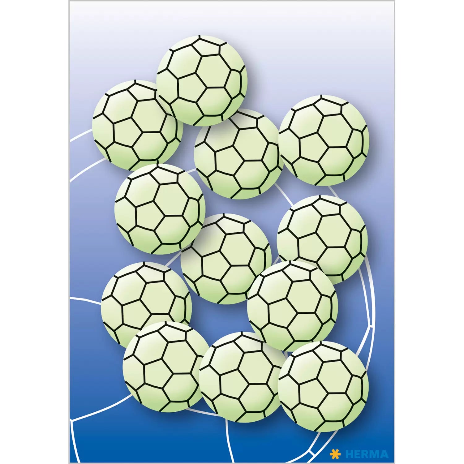 HERMA Sticker Leuchtsticker – Ø 30 mm, Fussball, Schwarz, Grün – 12 Sticker