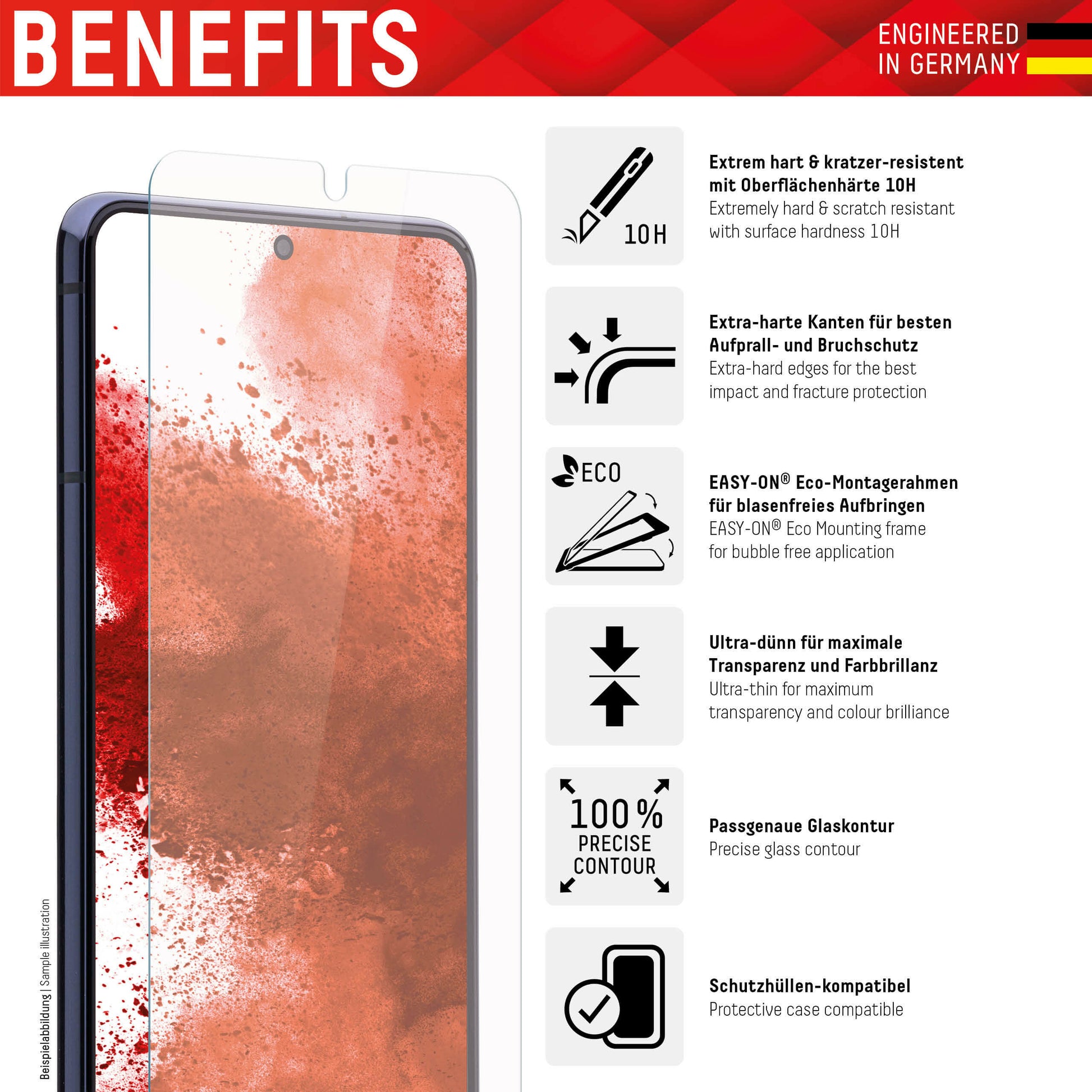 E.V.I. Displayschutzfolie – für Samsung Galaxy A14/A14 5G, kratzresistent, anti-fingerprint, Folie, 10H, transparent