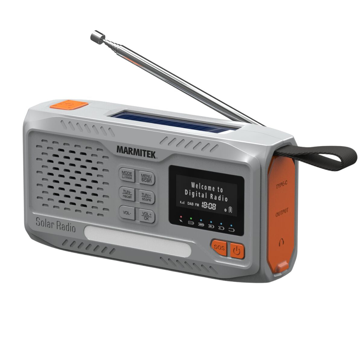 Marmitek RESQ 100 – Tragbares DAB+ Radio, UKW, Bluetooth, IPX3 – Grau
