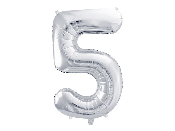 PartyDeco Folienballon Zahl 5 – Silber – 86 cm – 1 Stk