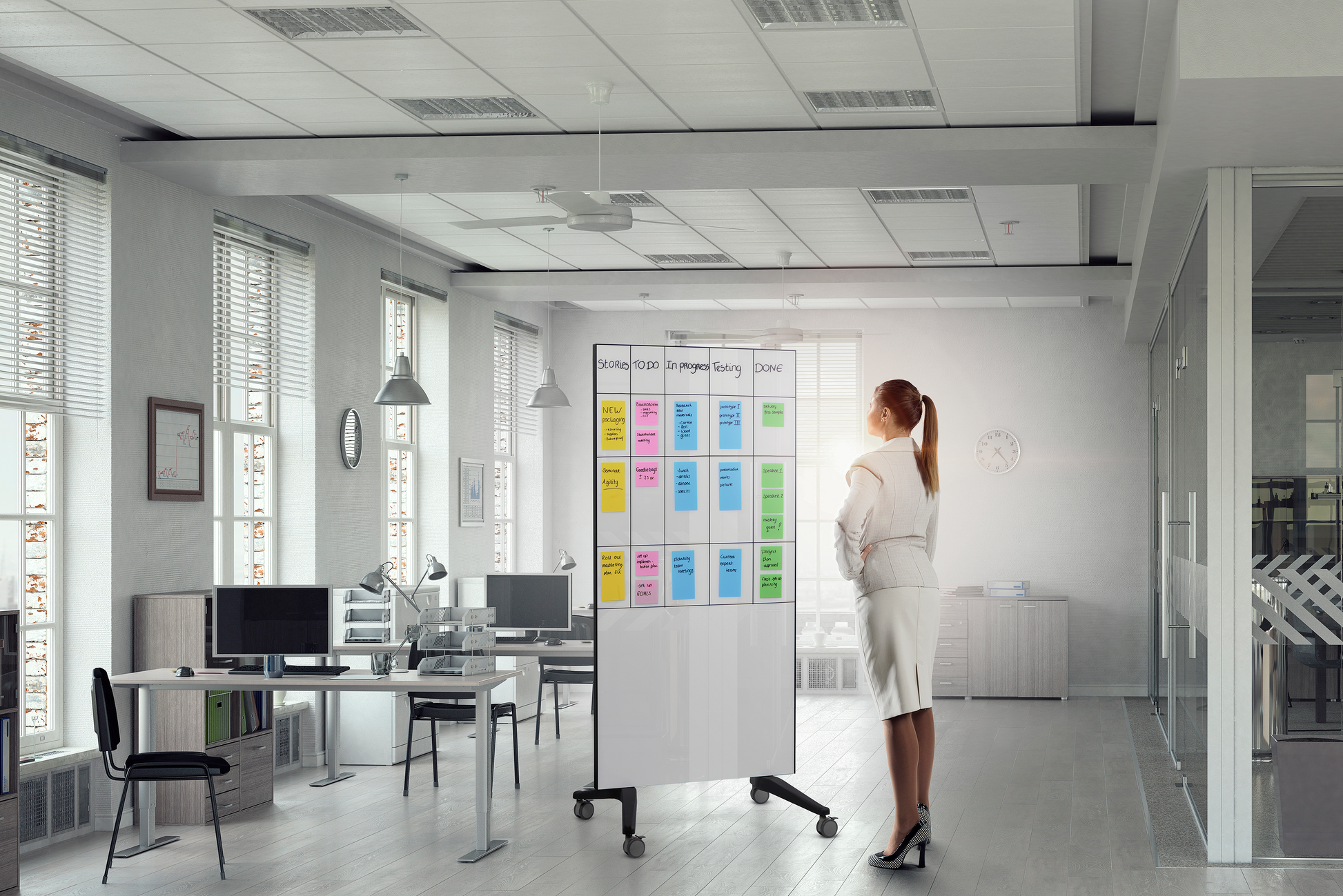 Legamaster Whiteboard – 90 × 175 cm, Glas, mobil