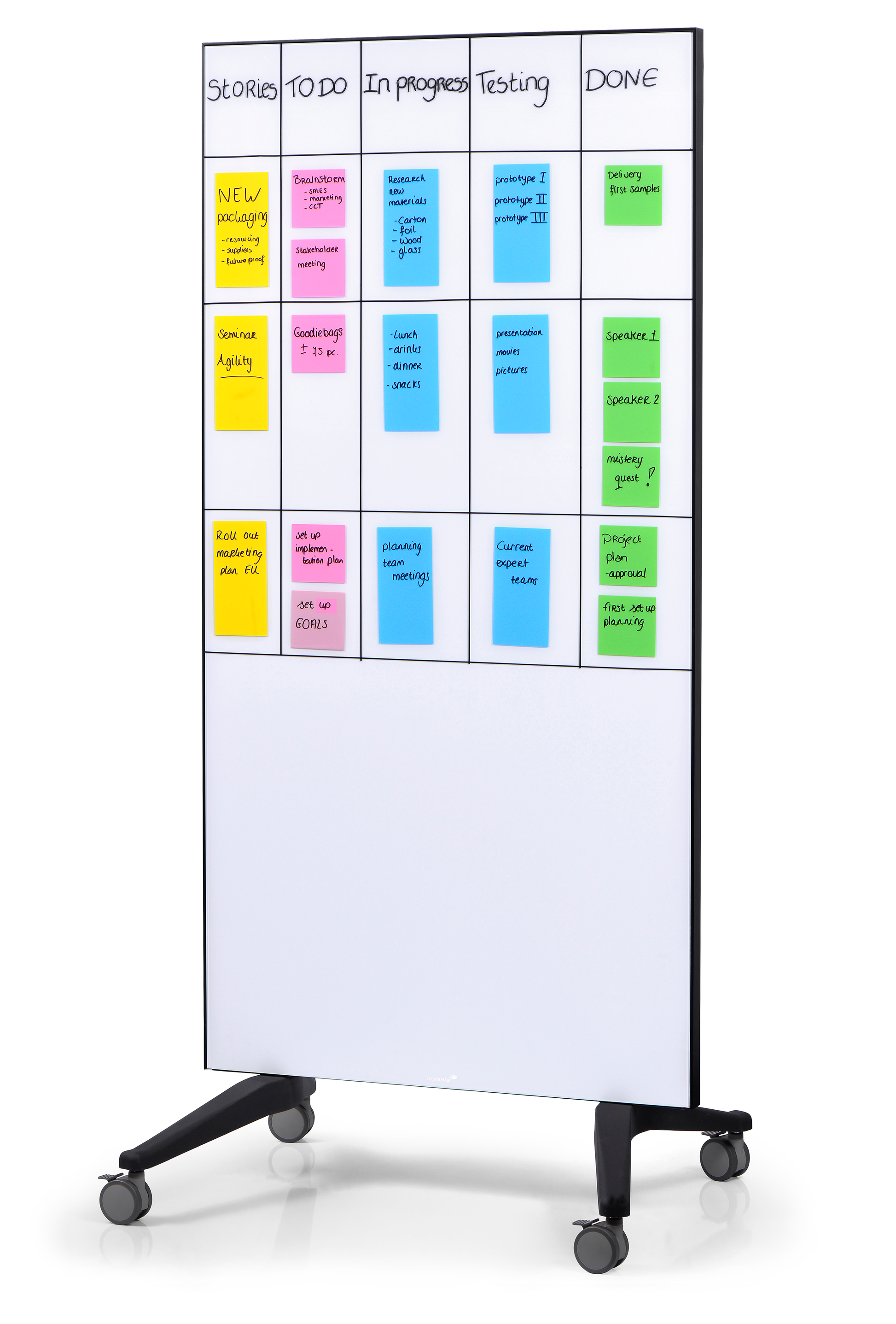 Legamaster Whiteboard – 90 × 175 cm, Glas, mobil