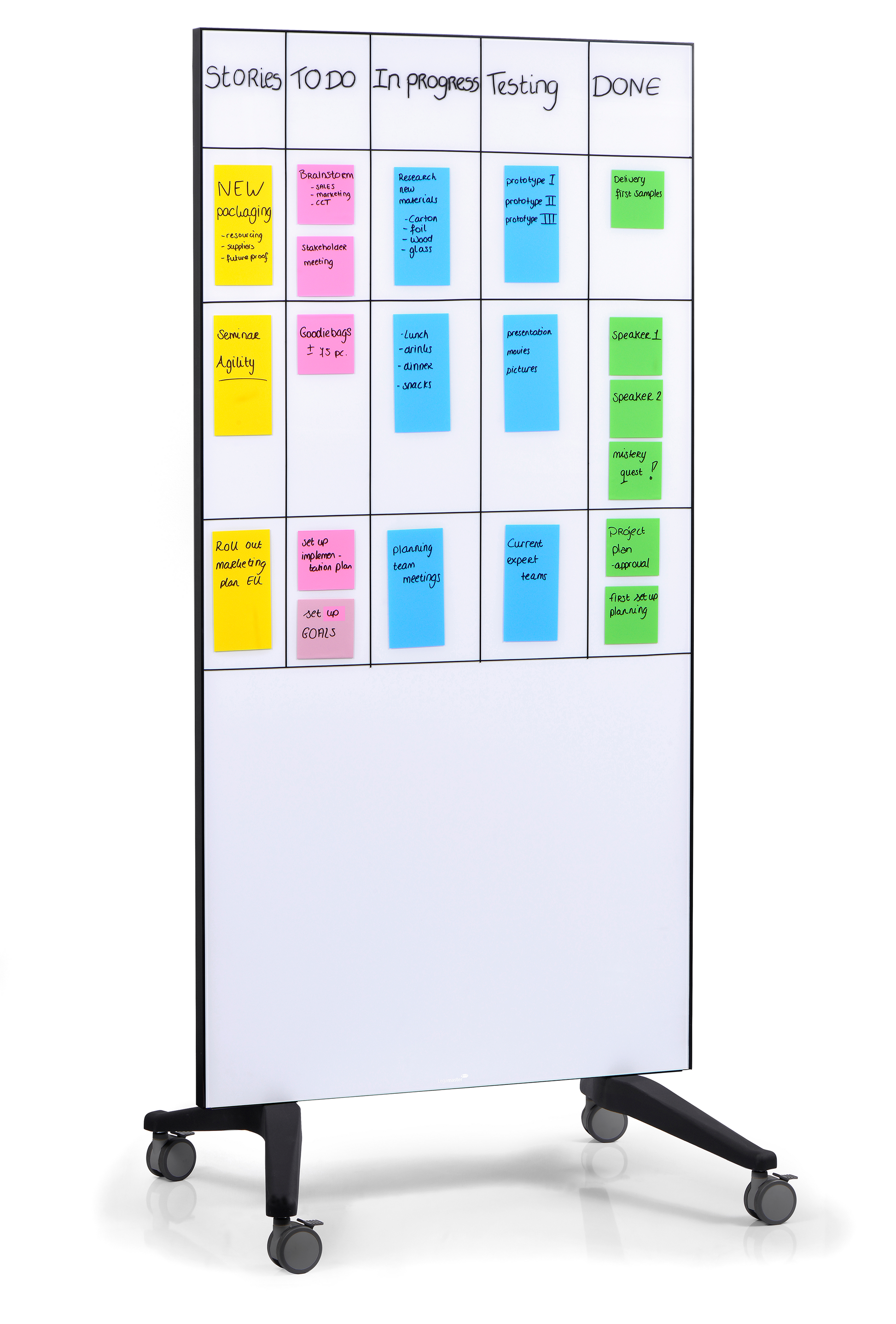 Legamaster Whiteboard – 90 × 175 cm, Glas, mobil