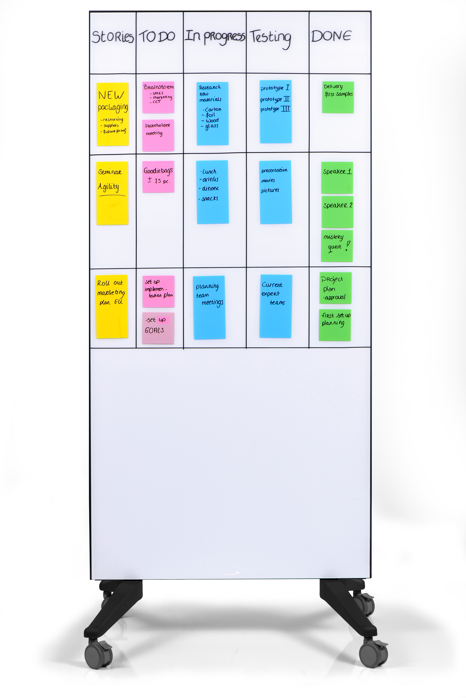 Legamaster Whiteboard – 90 × 175 cm, Glas, mobil