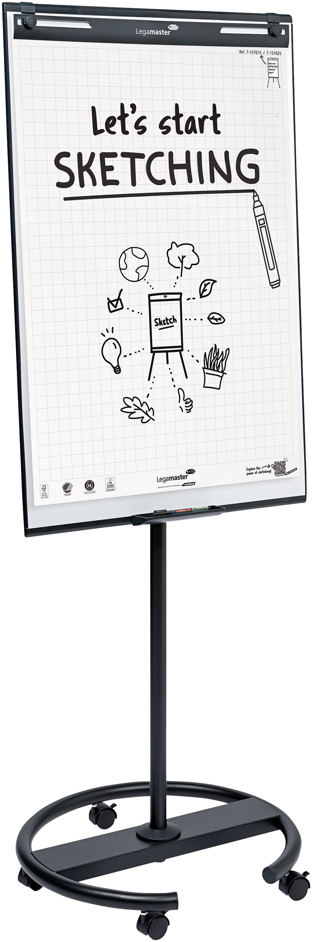 Legamaster Flipchart SKETCH EASY – 105 × 65 cm, schwarz, Stahl