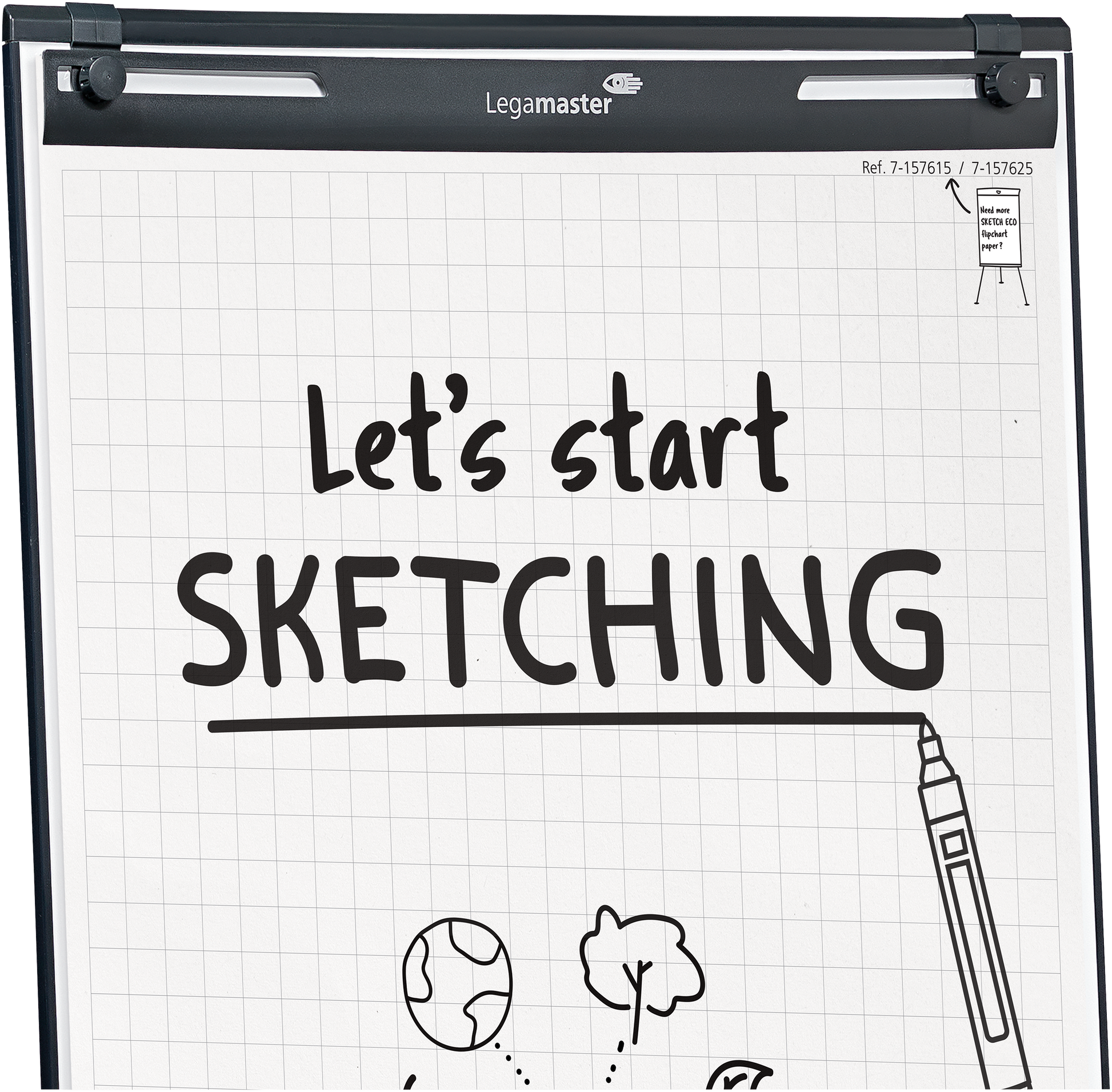 Legamaster Flipchart SKETCH EASY – 105 × 65 cm, schwarz, Stahl