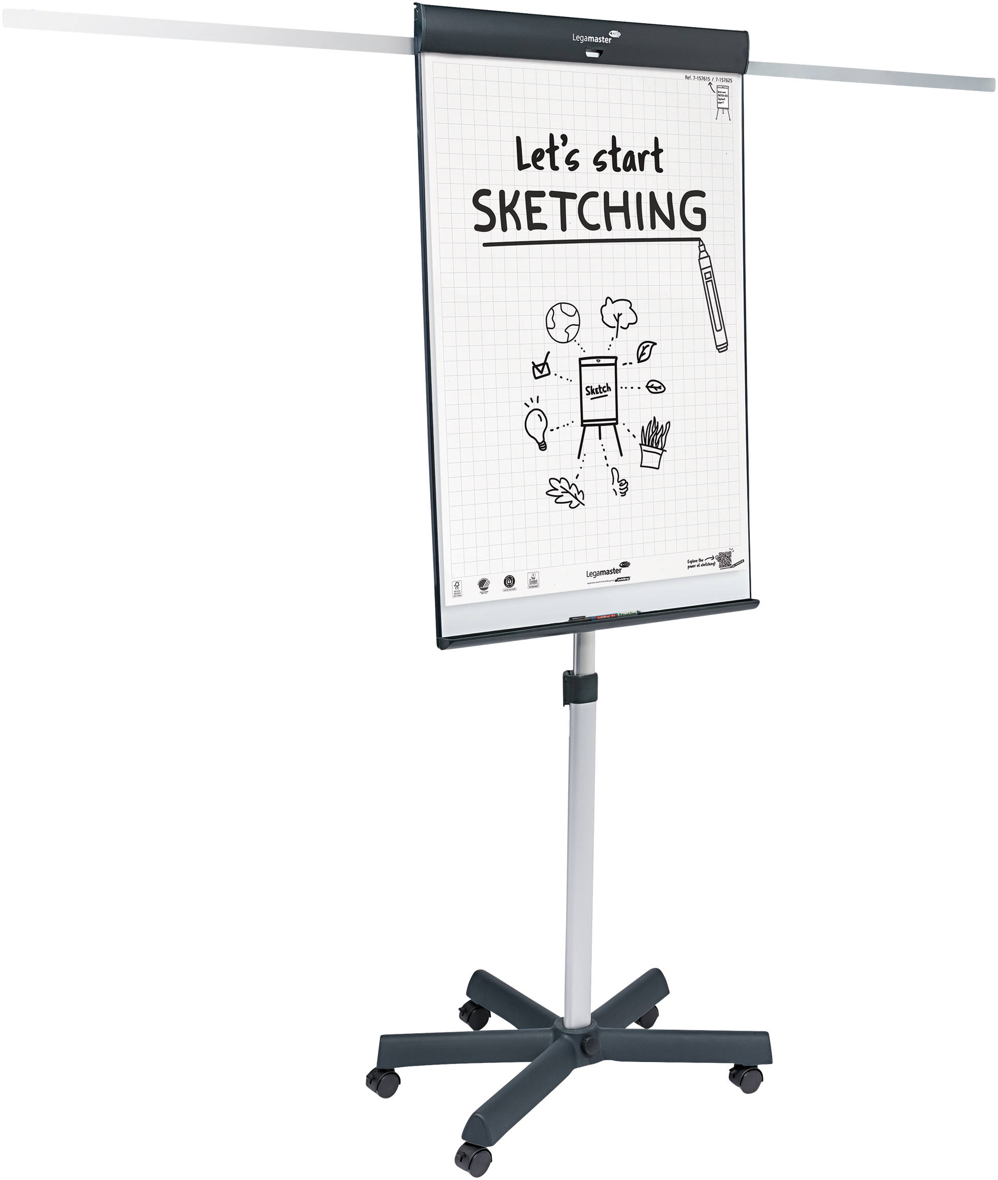 Legamaster Flipchart-Block SKETCH PRO – 72 × 205 cm, schwarz, Stahl