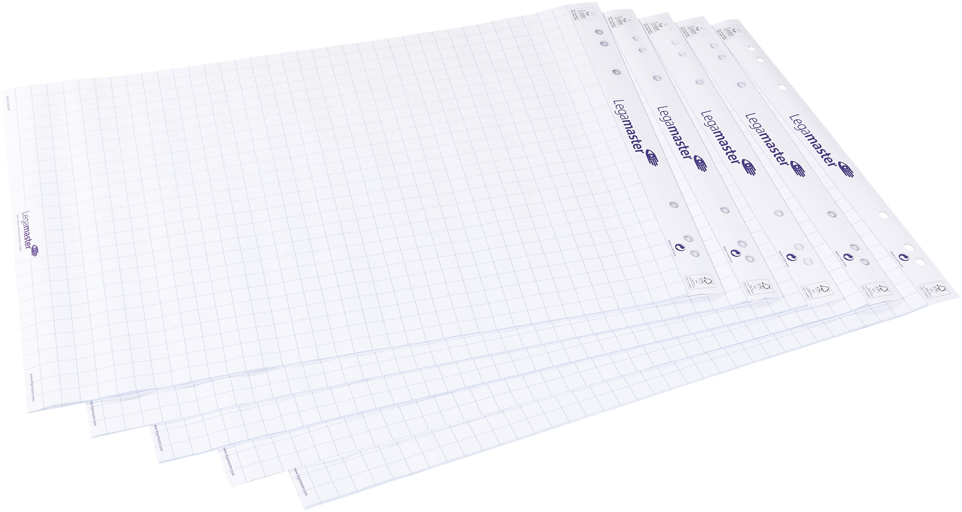Legamaster Flipchart-Block – 65 × 98 cm, 20 Blatt/Block, 5 Blöcke, kariert, weiss, Papier, perforiert