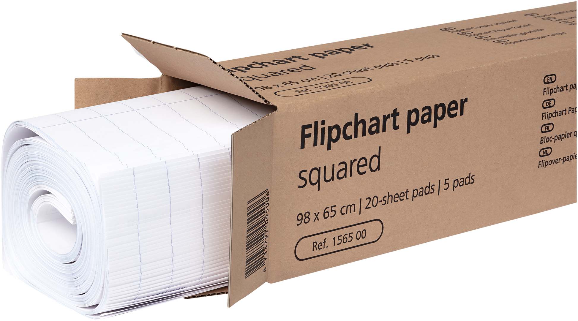 Legamaster Flipchart-Block – 65 × 98 cm, 20 Blatt/Block, 5 Blöcke, kariert, weiss, Papier, perforiert