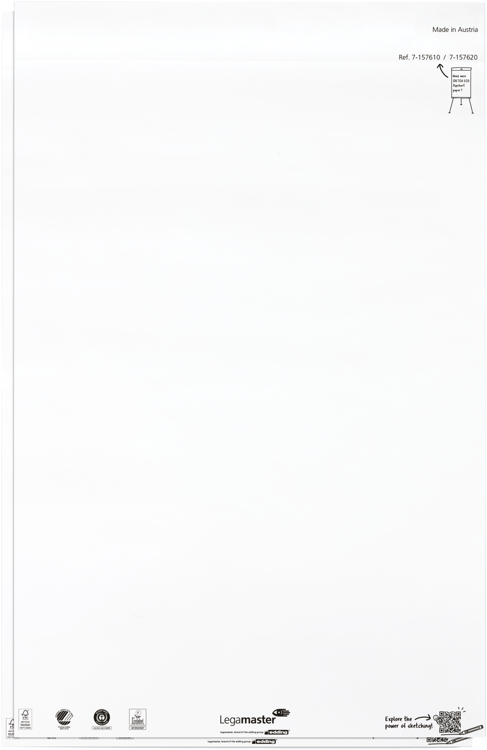 Legamaster Flipchart-Block SKETCH ECO – 65 × 98 cm, 50 Blatt/Block, 2 Blöcke, blanko, weiss, Papier, Recycling