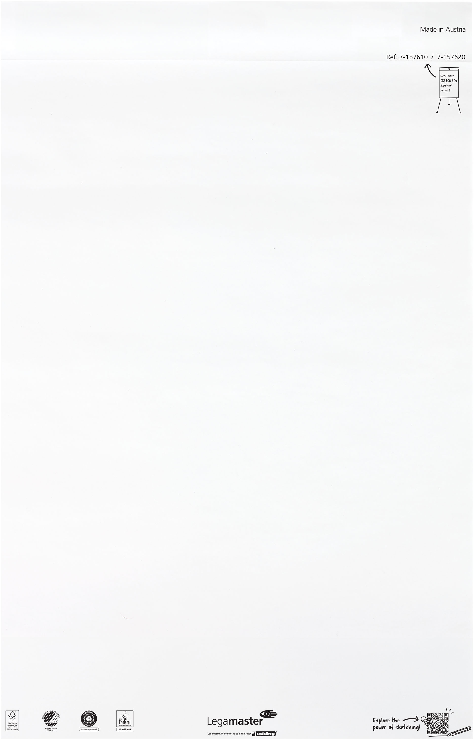 Legamaster Flipchart-Block SKETCH ECO – 65 × 98 cm, 50 Blatt/Block, 2 Blöcke, blanko, weiss, Papier, Recycling