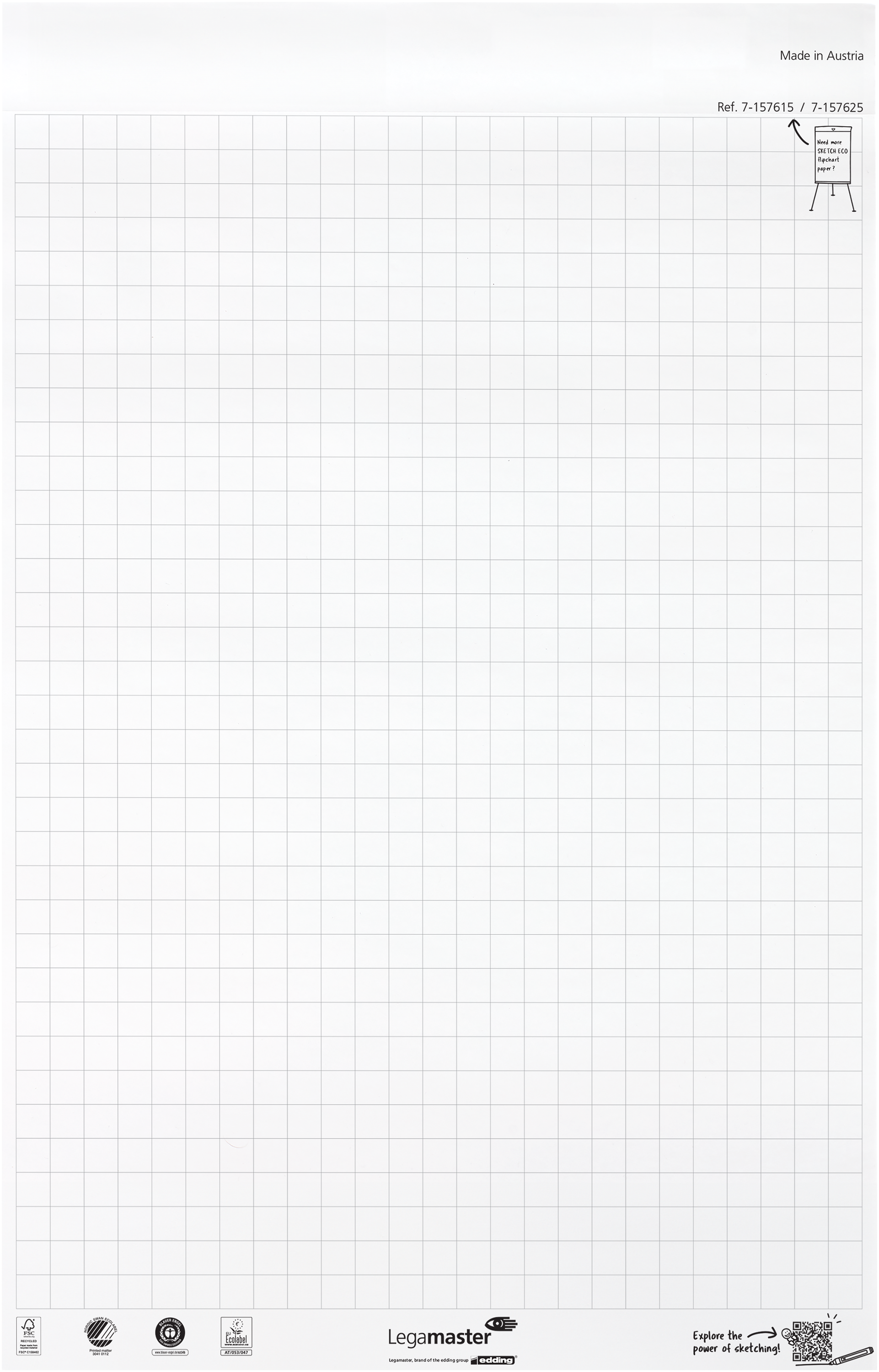 Legamaster Flipchart-Block SKETCH ECO – 65 × 98 cm, 20 Blatt/Block, 5 Blöcke, kariert, weiss, Papier