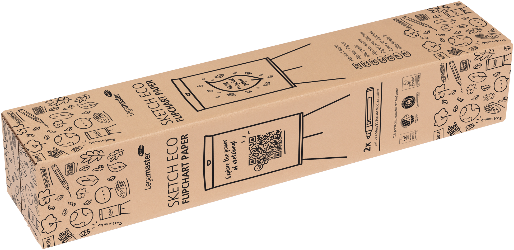 Legamaster Flipchart-Block SKETCH ECO – 65 × 98 cm, 50 Blatt/Block, 2 Blöcke, blanko, weiss, Papier, Recycling