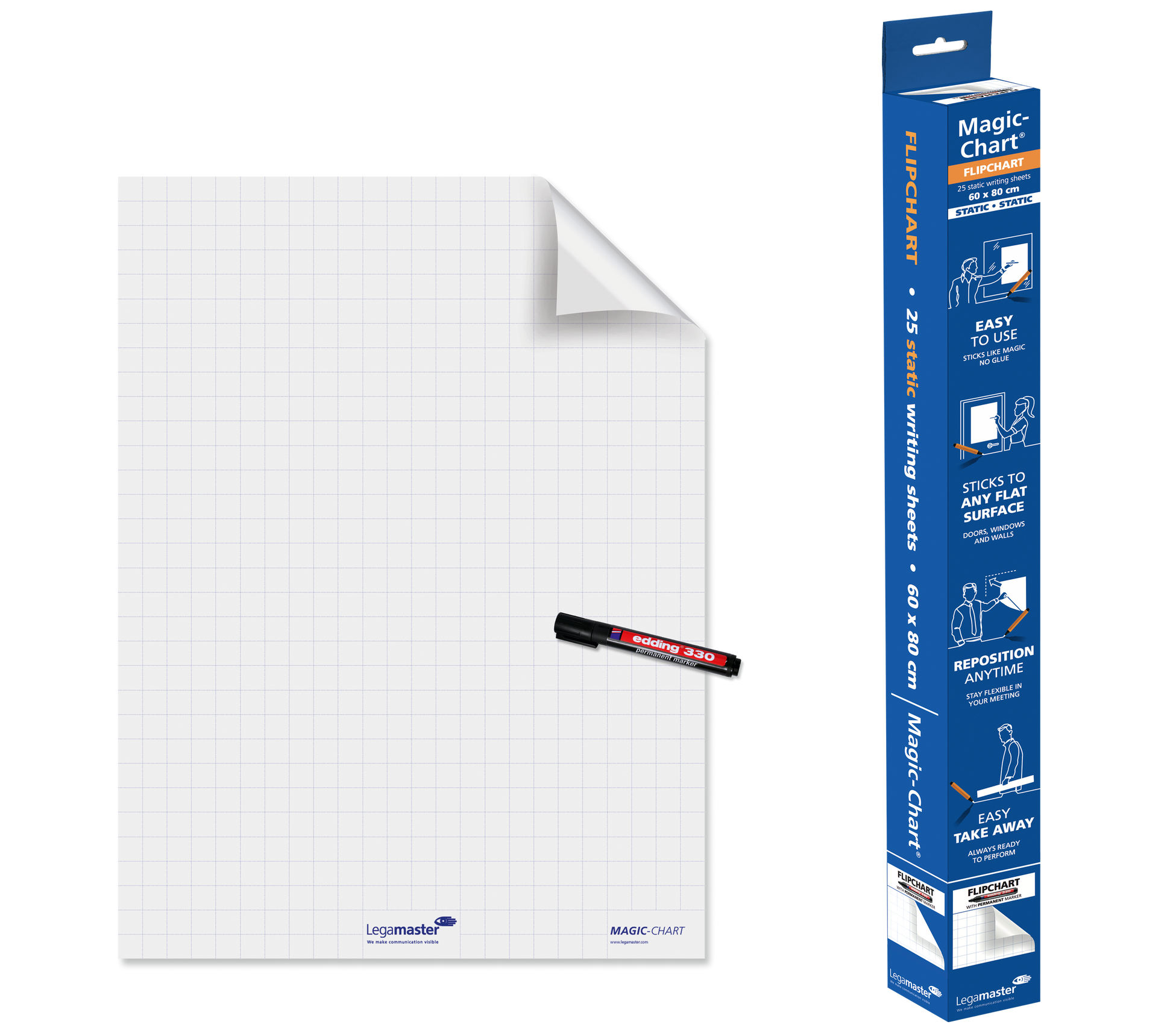 Legamaster Magic-Chart Flipchartfolie elektrostatisch, kariert 25 mm, perforiert, 60 × 80 cm – Rolle à 20m (25 St.)