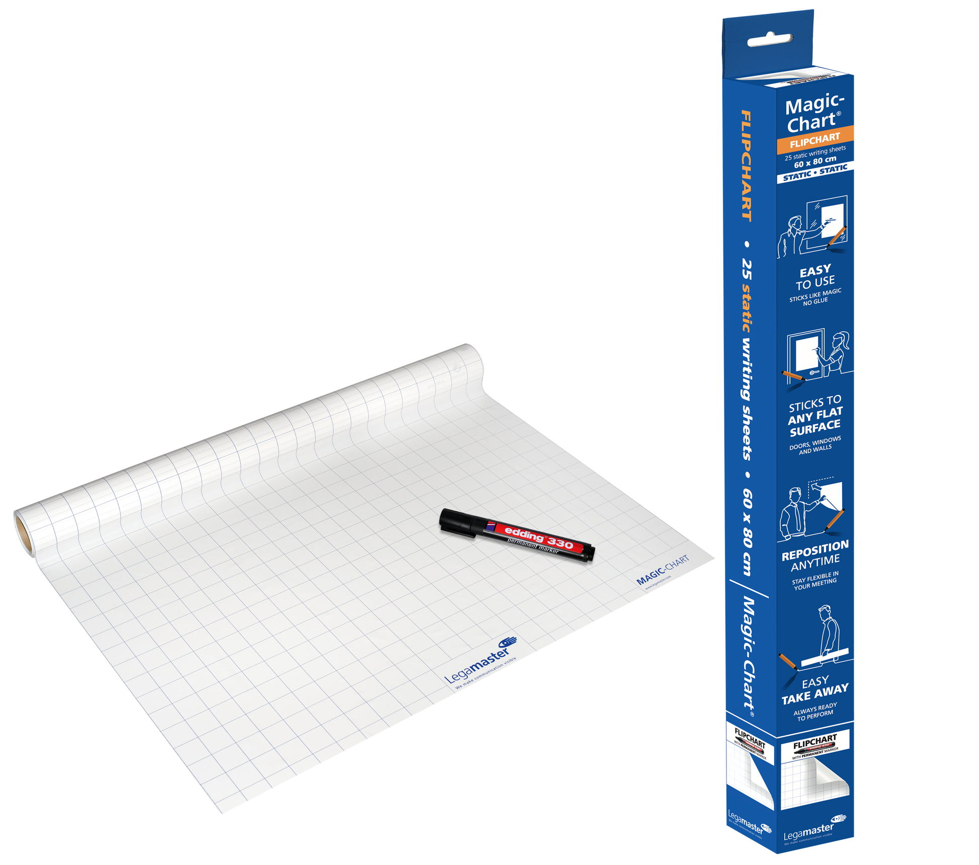 Legamaster Magic-Chart Flipchartfolie elektrostatisch, kariert 25 mm, perforiert, 60 × 80 cm – Rolle à 20m (25 St.)