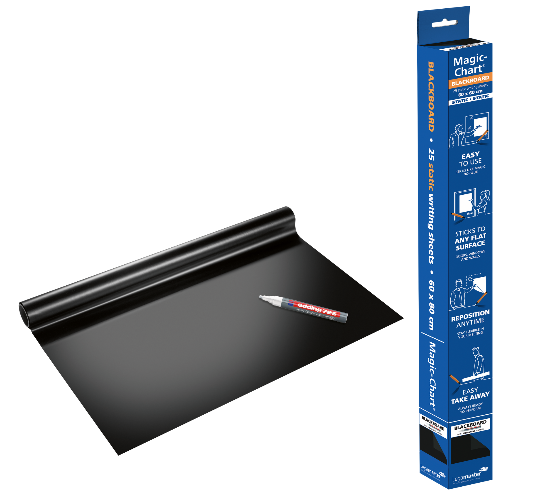 Legamaster Tafelfolie Bogen – Schwarz, selbstklebend, 600 × 800 mm, 25 Bogen
