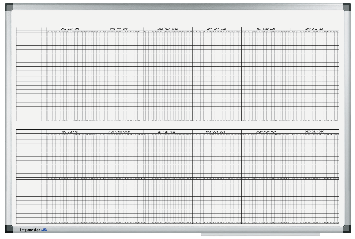 Legamaster Projektplaner, Stiftablage, Alurahmen, Wandmontage – 90 × 60 cm, Weiss