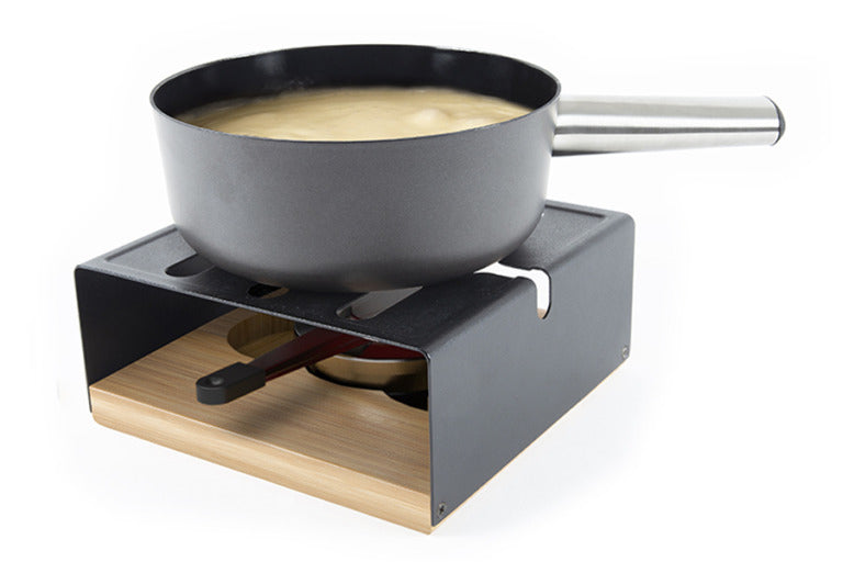 Stöckli Raclette-Grill Multifun – 2 Pastenbrenner, teflonbeschichtet, Metall/Bambusholz – Schwarz/Holz