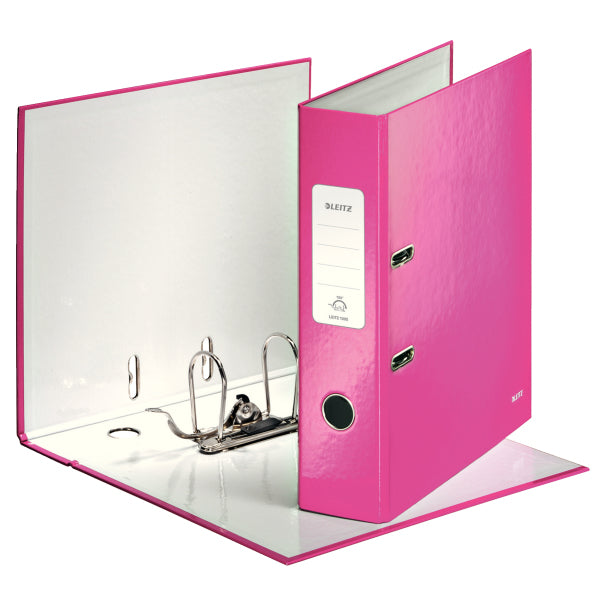 Leitz Ordner 180° WOW – A4 hoch – 2-Ring Hebelmechanik, Rücken 80 mm – pink, Karton, mit Griffloch, FSC