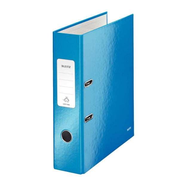 Leitz Ordner – A4 hoch – 2-Ring Hebelmechanik, Rücken 80 mm – blau, mit Niederhalter, mit Griffloch, FSC