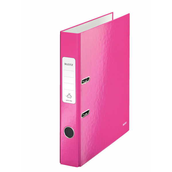 Leitz Ordner – A4 hoch – 2-Ring Hebelmechanik, Rücken 50 mm – pink, mit Niederhalter, mit Griffloch, FSC