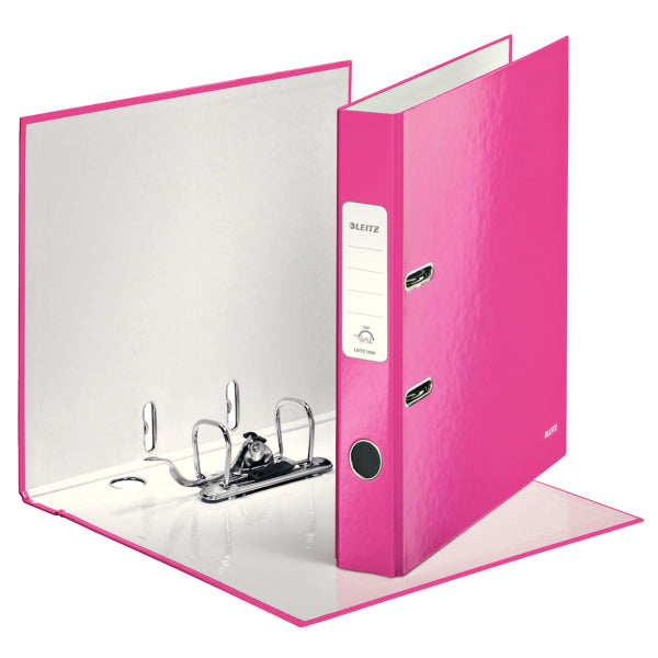 Leitz Ordner – A4 hoch – 2-Ring Hebelmechanik, Rücken 50 mm – pink, mit Niederhalter, mit Griffloch, FSC