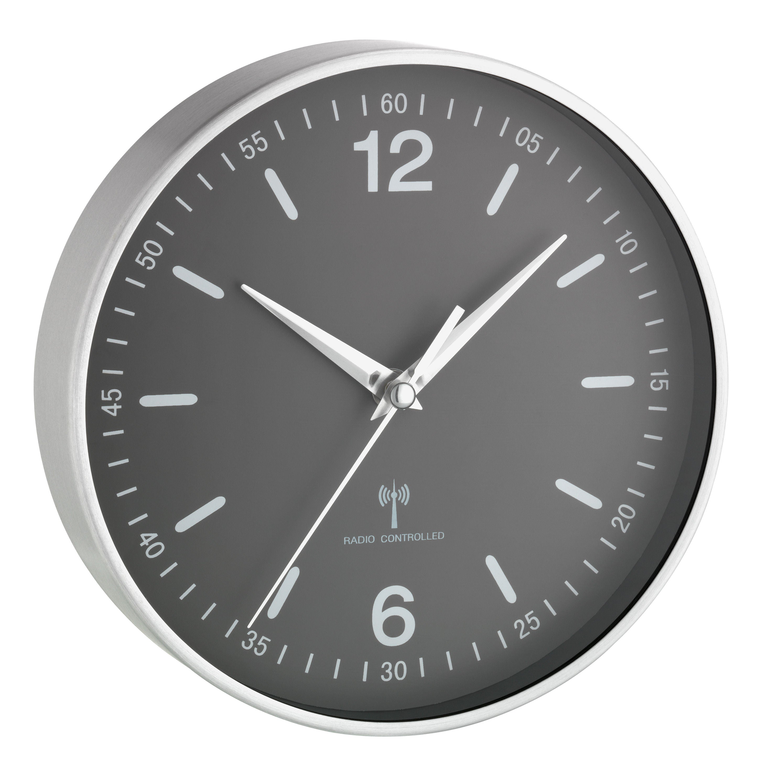 TFA-Dostmann TFA Dostmann Wanduhr – Funk, analog, Ø 19,5 cm, schwarz/silber, Glas