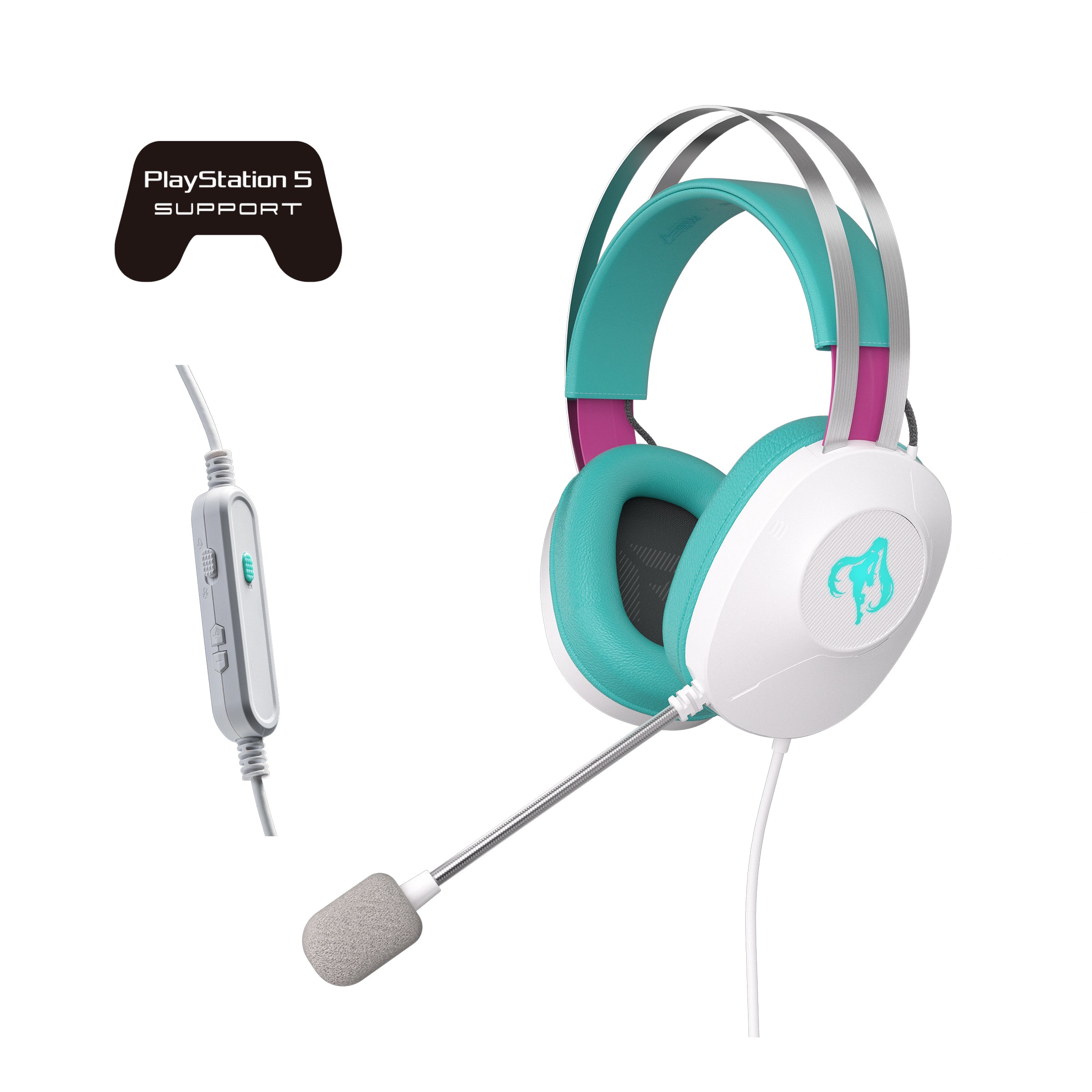 ASUS TUF Gaming H1 Gen II Hatsune – Over-Ear Gaming-Headset – USB-A, Virtual 7.1 – Pink/Türkis/Weiss