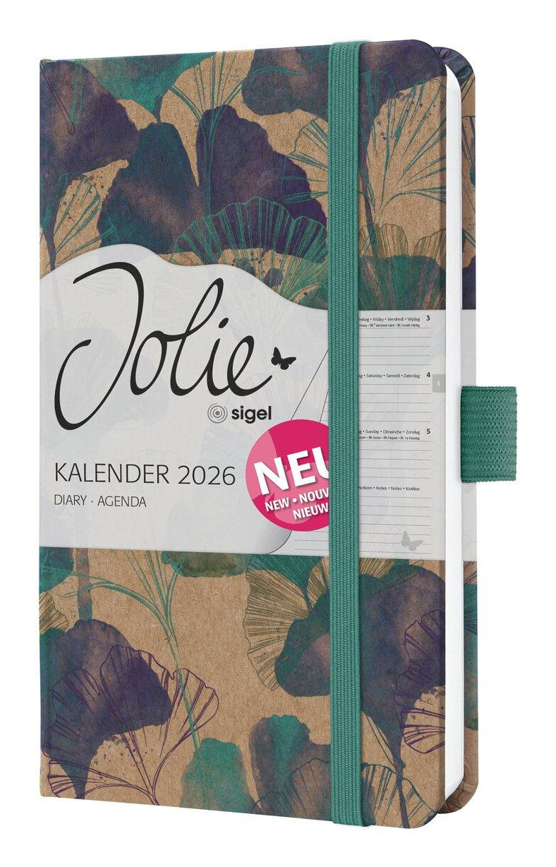 Sigel JOLIE Pure Agenda – 1 Woche/2 Seiten, gebunden, A6, Jan–Dez 2026, mehrsprachig, Moonlight Ginkgo, FSC