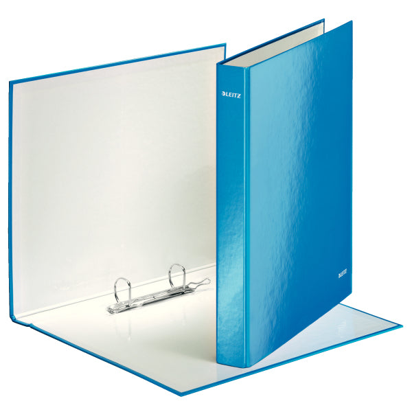 Leitz Ringbuch – A4 Hochformat – 2-Ring Bügelmechanik, Ø 25 mm, Rücken 40 mm – Blau, Karton, mit Niederhalter, FSC