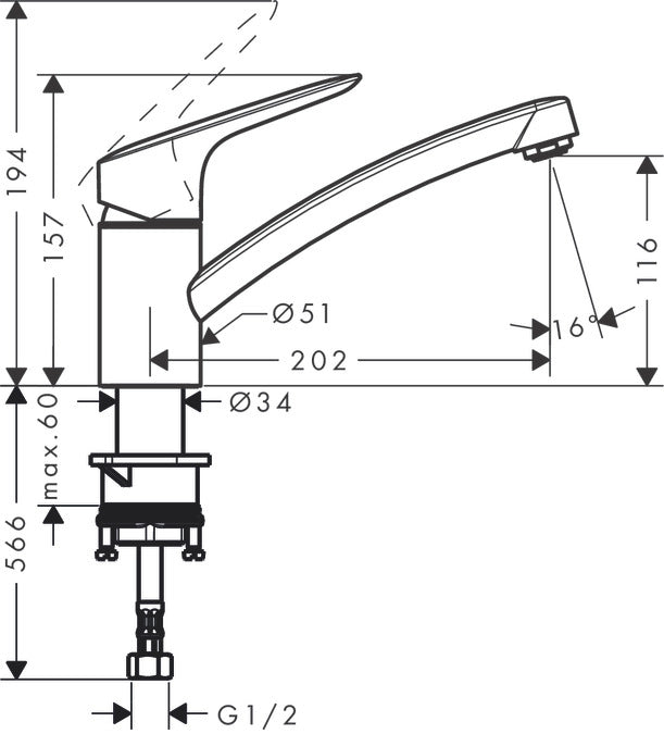 Hansgrohe Logis M31 Küchenarmatur – 253 × 51 × 157 mm, Messing, Chrom, Einhebelmischer, für Waschbecken