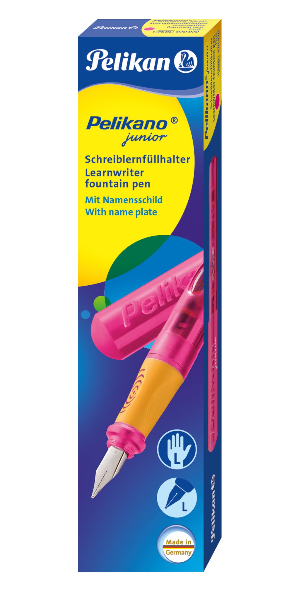 Pelikano junior – L Feder – für Linkshänder – pink, blau – Patronen