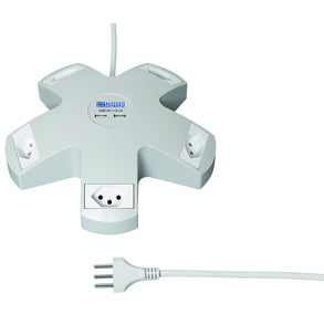 Steffen STEBA Steckdosenleiste, 5×T13, 2×USB‑A 5 W, ohne Schalter, 3 m, Eingang T12 – weiss