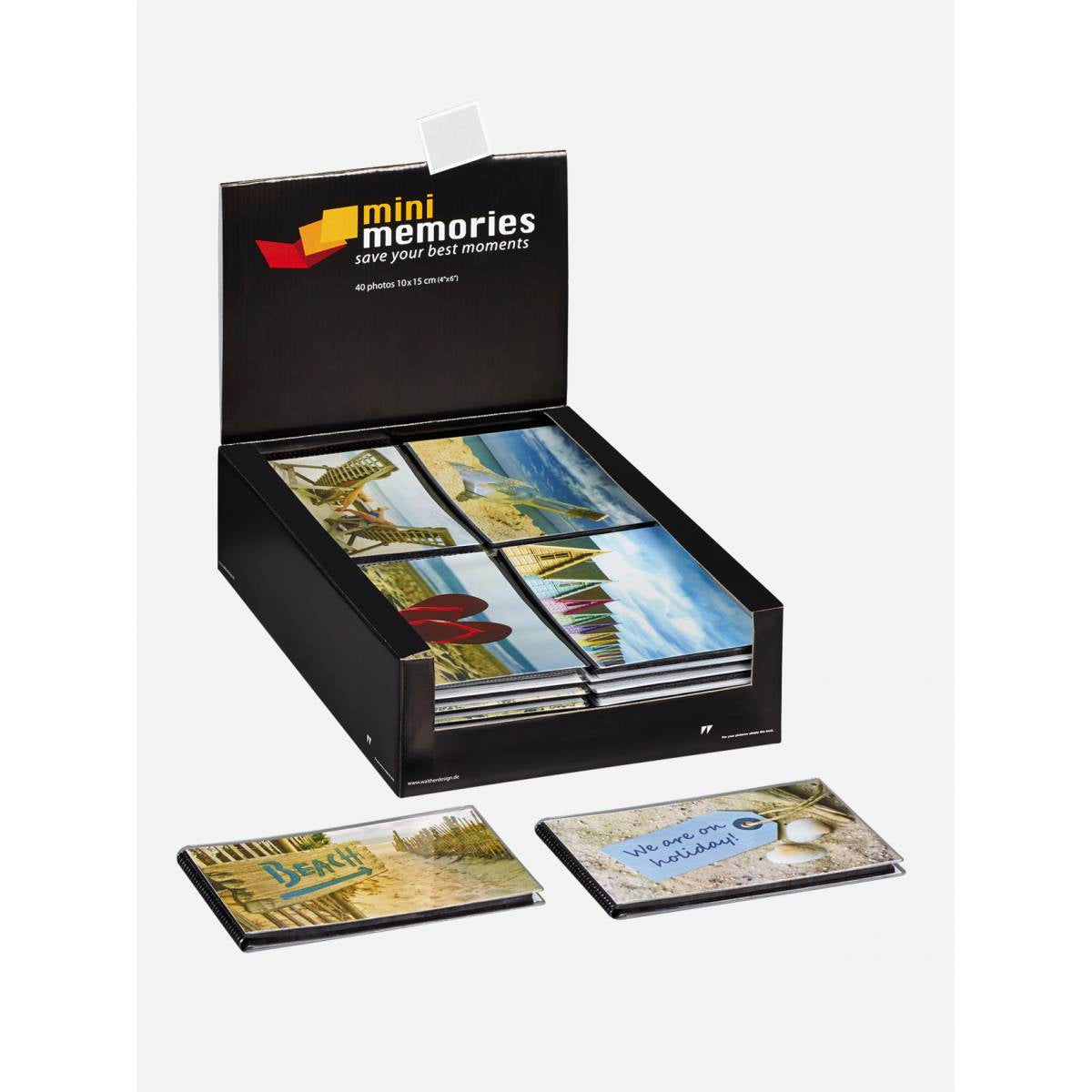 Walther Design Fotoalbum Mini Memories – für 100 × 150 mm, 40 Fotos, sortiert, Kunststoff, 170 × 130 mm