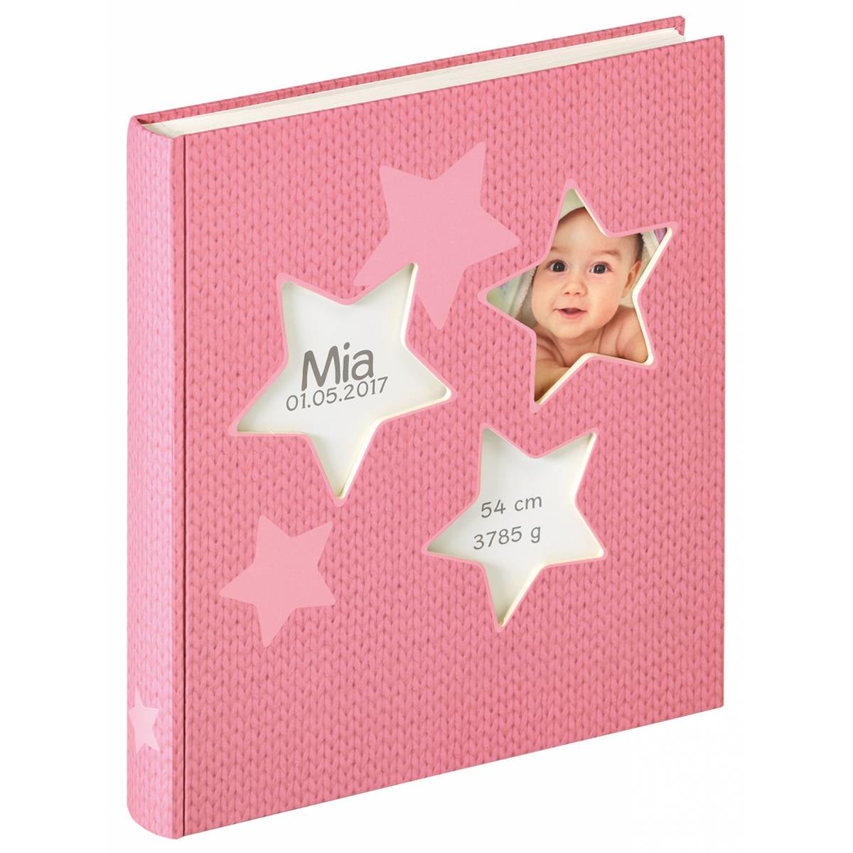 Walther Design Fotoalbum Baby Estrella – für 280 × 305 mm, rosa, illustrierter Vorspann, Karton