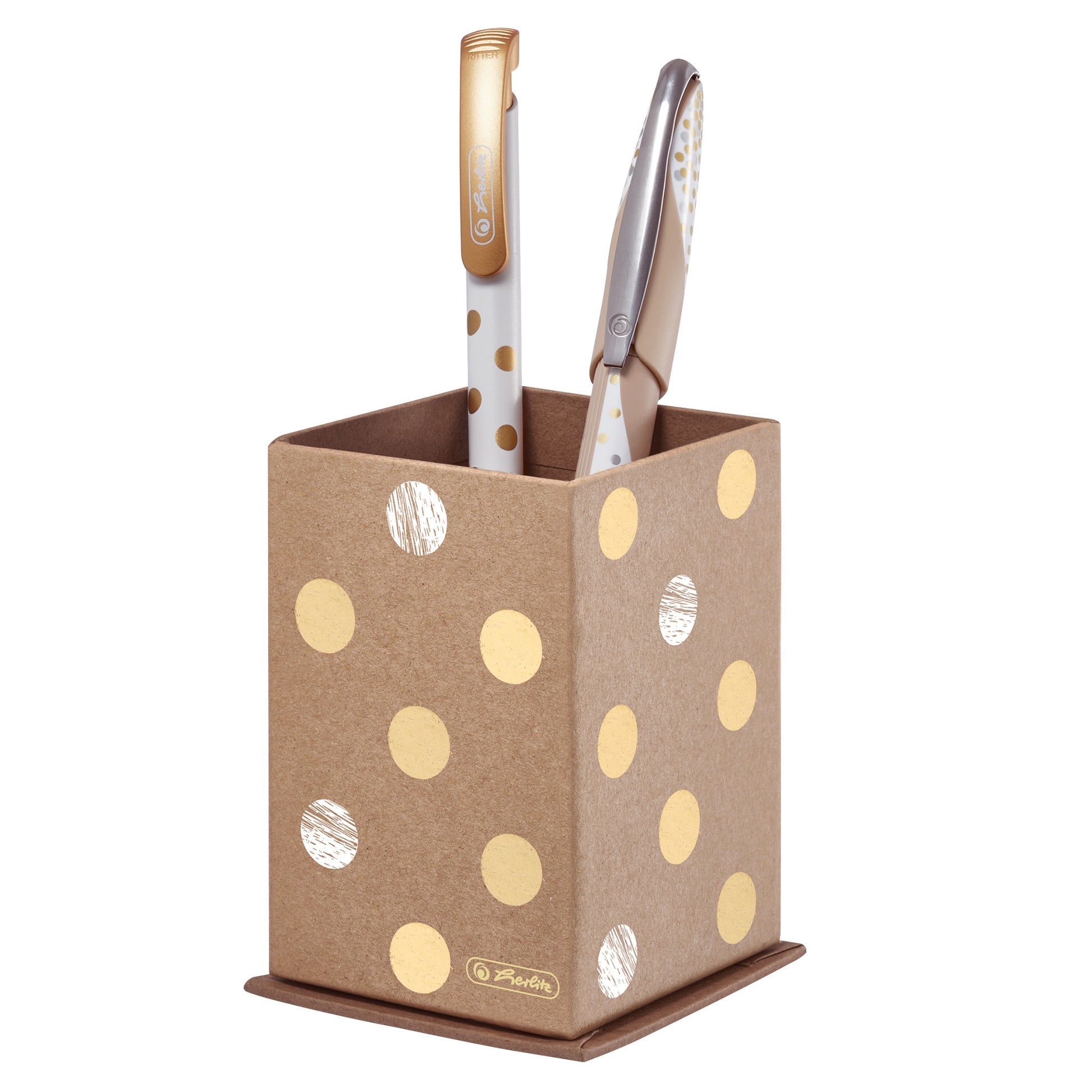Herlitz Stiftehalter – Hartpappe (Packpapierbezug), gold, 65 × 100 × 65 mm