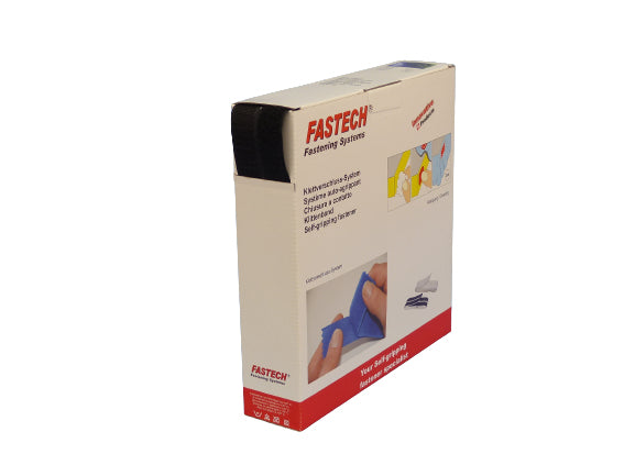 FASTECH Klettband – 25 mm × 25 m, schwarz, selbstklebend, 1 Stk.
