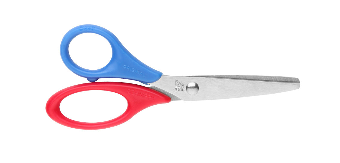 Lerche Kinderschere – 13,0 cm, Edelstahl, für Rechts- und Linkshänder, abgerundete Spitzen, Kunststoffgriffe