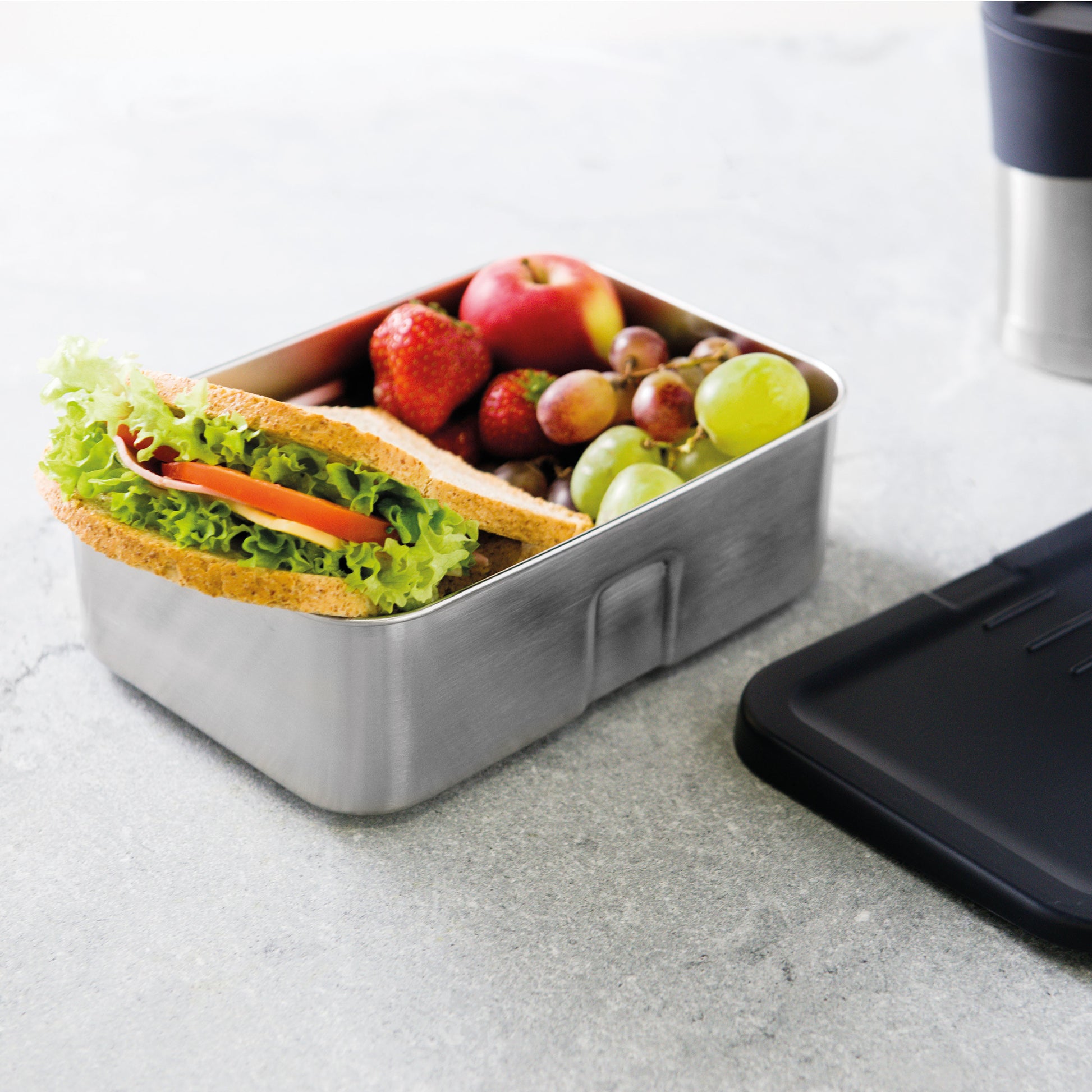 BergHOFF Lunchbox Essentials to Go – 21 × 14,5 × 7 cm, Edelstahl 18/10/Kunststoff, Blau, mit Deckel